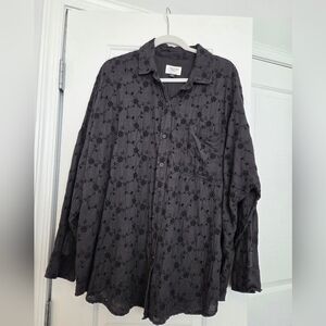 American Eagle Outfitters Black Eyelet Button-Down Shirt